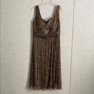 Joseph Ribkoff Gold, Silver and Black Ruched Glittery Empire Cocktail Dress